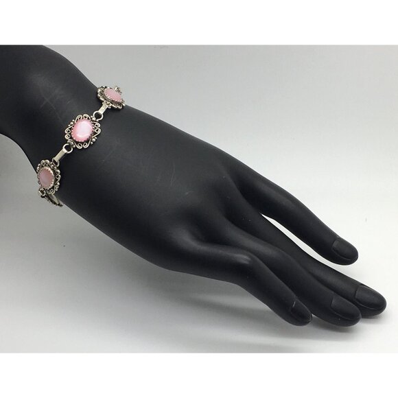 Southwestern Sterling Silver Bracelet Pink MOP Mother Of Pearl 6 3/4 “ - Picture 2 of 4